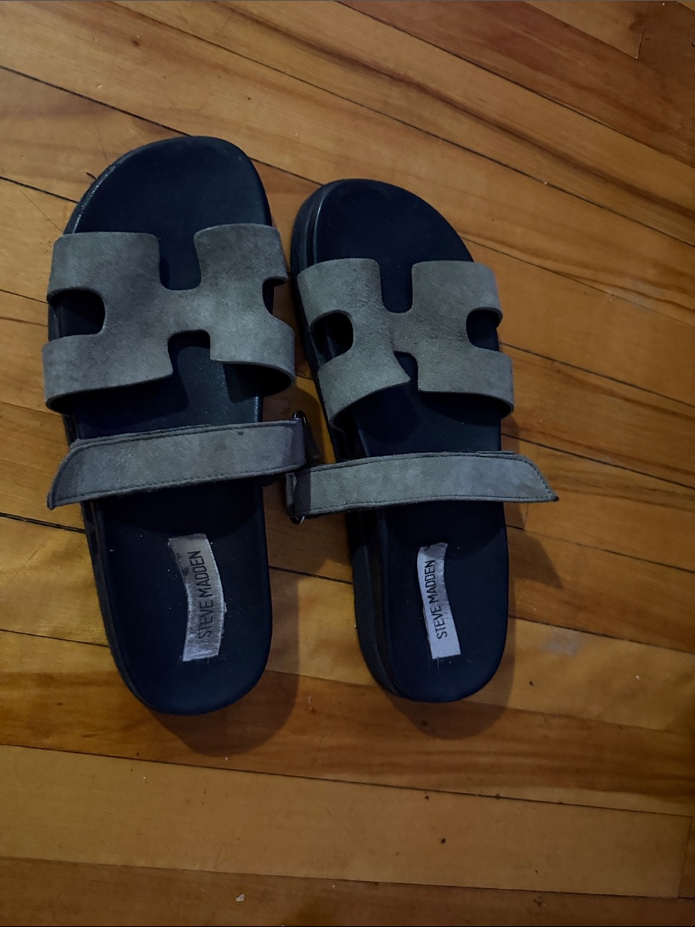 Steve Madden Women ’s Gray Suede-Look Double Strap Sandals